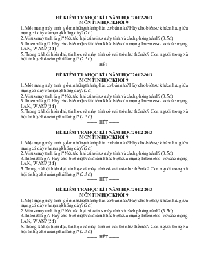 Đề kiểm tra học kì 1 năm học 2012 - 2013 môn Tin học khối 9